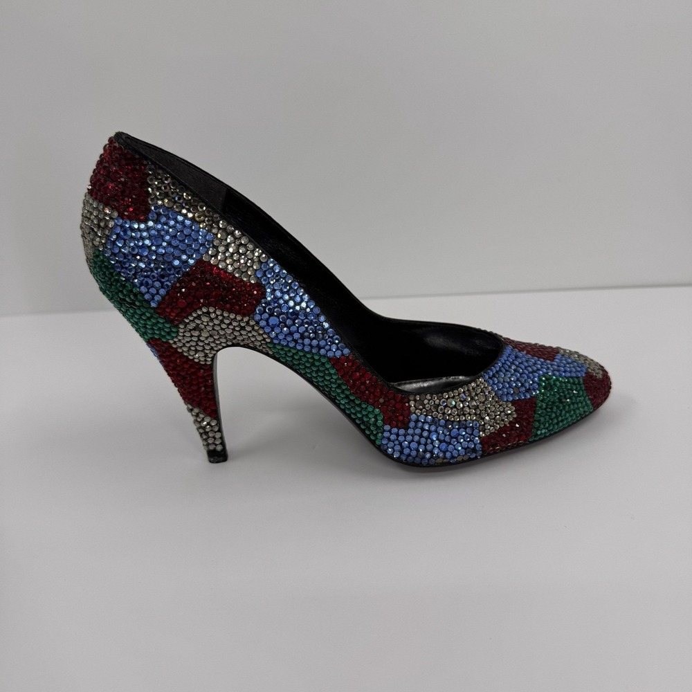 Stuart Weitzman Martinique Women's 7.5 Rhinestone Pump Multi Color Heels Leather - Picture 15 of 16